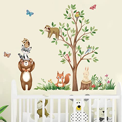 wondever Wandtattoo Waldtiere Baum Wandaufkleber Bär Eule Eichhörnchen Wandsticker Wanddeko für Kinderzimmer Babyzimmer von wondever