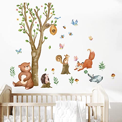 wondever Wandtattoo Waldtiere Baum Wandaufkleber Bär Fuchs Eichhörnchen Wandsticker Wanddeko für Kinderzimmer Babyzimmer von wondever