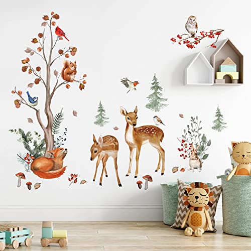 wondever Wandtattoo Waldtiere Baum Winter Wandaufkleber Hirsch Reh Fuchs Wandsticker Wanddeko für Kinderzimmer Babyzimmer von wondever