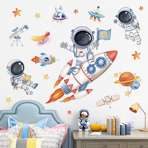 wondever Wandtattoo Weltraum Kinder Astronaut Wandaufkleber Planeten Raketen Weltall Wandsticker Wanddeko für Kinderzimmer Babyzimmer Spielzimmer von wondever
