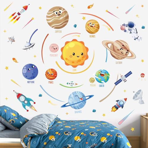 wondever Wandtattoo Weltraum Kinder Sonnensystem Wandaufkleber Planeten Astronaut Weltall Wandsticker Wanddeko für Kinderzimmer Babyzimmer Spielzimmer von wondever