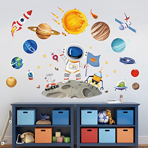 wondever Wandtattoo Weltraum Kinder Wandaufkleber Planeten Sonnensystem Astronaut Wandsticker Wanddeko für Kinderzimmer Babyzimmer Jungenzimmer von wondever