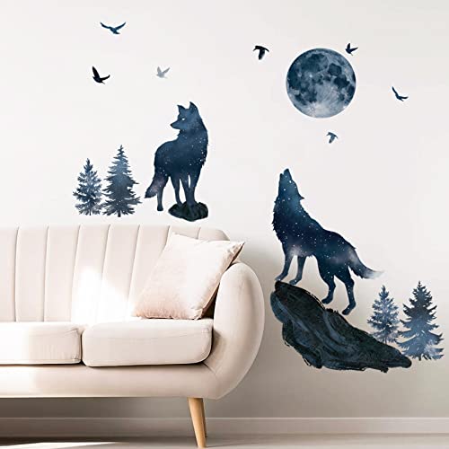 wondever Wandtattoo Wolf mit Mond Wandaufkleber Tiere Wolf Familie Wandsticker Wanddeko für Kinderzimmer Wohnzimmer Schlafzimmer von wondever