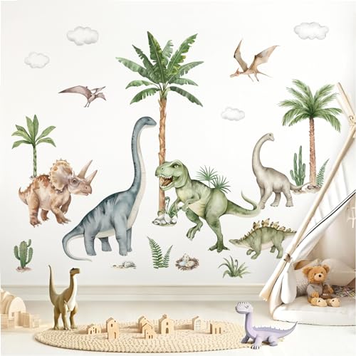 wondever Wandtattoo XXL Dinosaurier Groß Wandaufkleber Dschungel Dino Kinder Palme Baum Wandsticker Wanddeko für Jungen Babyzimmer Kinderzimmer Spielzimmer (164 * 83cm) von wondever