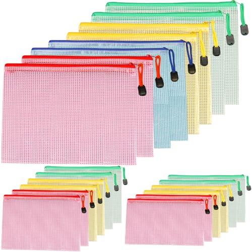 wonkeken 20 Stück Farbenfrohe Ablagetaschen Wasserdichte Ablagetaschen Reißverschlusstaschen PVC-Kunststofftaschen A4 A5 A6 für Dokumente, Quittungen Papiere, Schule Prüfungsunterlagen Kosmetik Reisen von wonkeken