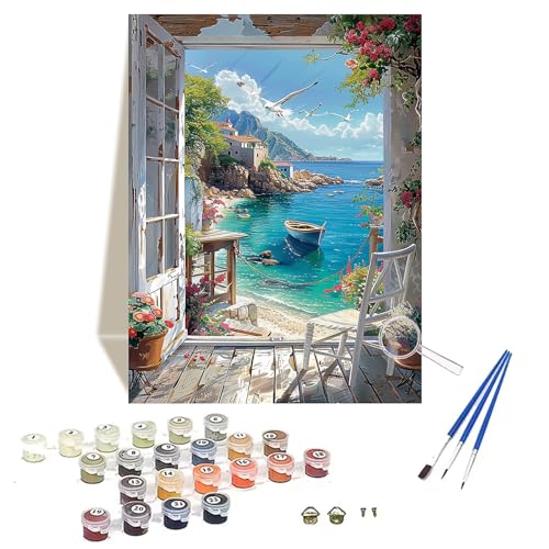 wonloong Paint by Numbers for Adults,Sea View Painting by Number Kits On Canvas,DIY Craft Art Painting Kit Acrylic Pigment Drawing Paintwork for Gift Home Wall Decor 12x16inch/30x40cm wonloong Paint by Numbers for Adults,Sea View Painting by Number Kits On Canvas,DIY Craft Art Painting Kit Acrylic Pigment Drawing Paintwork for Gift Home Wall Decor 12x16inch/30x40cm von wonloong