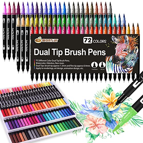 wonsar Dual Brush Pen Set, 72 Farben Filzstifte Dicke und Dünne für Kinder Pinselstifte Marker für Bullet Journal Zubehör Stifte, Handlettering, Mandala, Malbücher, Pinselspitzen und Fineliner wonsar Dual Brush Pen Set, 72 Farben Filzstifte Dicke und Dünne für Kinder Pinselstifte Marker für Bullet Journal Zubehör Stifte, Handlettering, Mandala, Malbücher, Pinselspitzen und Fineliner von wonsar