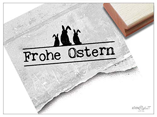 Stempel Osterstempel FROHE OSTERN mit Osterhasen - Textstempel zum Osterfest, für Ostergrüße Karten Geschenkanhänger Geschenk Osterdeko - zAcheR-fineT von woodandwords