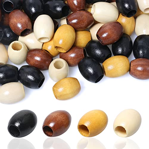 160 Stück ovale Holzperlen in Beige, Kaffee, Braun und Schwarz, große Loch, lose Holzperlen mit 5 mm Loch, für handgefertigte Bastelarbeiten, Heim-Party-Dekoration (40 Stück pro Farbe) von woodeni