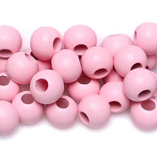 40 Stück rosa Holz-Makramee-Perlen, 24 mm mit 10 mm großem Loch zum Basteln, natürliche runde Kugel, Bauernhaus-Holzperlen für Girlanden/Schmuckherstellung/Heimwanddekoration 40 Stück rosa Holz-Makramee-Perlen, 24 mm mit 10 mm großem Loch zum Basteln, natürliche runde Kugel, Bauernhaus-Holzperlen für Girlanden/Schmuckherstellung/Heimwanddekoration von woodeni