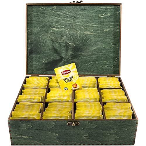 woodmanucom Aufbewahrungsbox mit Deckel für Tee aus Holz 12 Fächern, Tee-Organizer, Teebox für Teebeutel Sortierbox Holzkiste mit Deckel Aufbewahrung von Tee, Box mit Fächern für Teebeutel Flaschegrün von woodmanucom