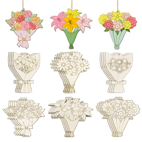 WOODOUNAI Holzblumen-Ornamente zum Bemalen von Frühlingsdekorationen, Ausschnitte für Bastelarbeiten, mehrere Holzformen mit Hanfseil, für Zuhause, Schule, Garten, Handwerk, hängende Dekoration, 24 WOODOUNAI Holzblumen-Ornamente zum Bemalen von Frühlingsdekorationen, Ausschnitte für Bastelarbeiten, mehrere Holzformen mit Hanfseil, für Zuhause, Schule, Garten, Handwerk, hängende Dekoration, 24 von woodounai