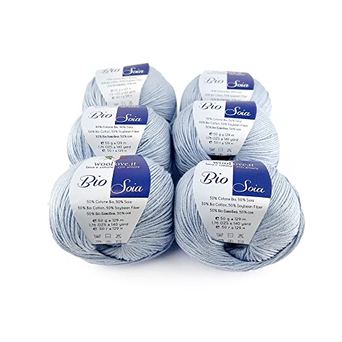 TRICOT CAFE' Woolove Bio Soia - Mischgarn aus Baumwolle und Soja Garn weich Atmungsaktiv und glänzend Natürliche pflanzliche Fasern Ideal für Nadelarbeiten/Crochet: 3.00/3.50 6pcs Azur Baby 204 300gr TRICOT CAFE' Woolove Bio Soia - Mischgarn aus Baumwolle und Soja Garn weich Atmungsaktiv und glänzend Natürliche pflanzliche Fasern Ideal für Nadelarbeiten/Crochet: 3.00/3.50 6pcs Azur Baby 204 300gr von woolove