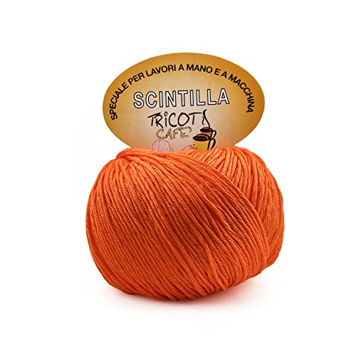 Tricot Cafè Scintilla Knäuel aus weichem, reinem Baumwollgarn zum häkeln, supermerzerisiert, antipilling, gasiert, extra glänzend – Nadeln/Häkelnadel: 3,50/4,50-1 Stück - Orange 165-50 g von woolove
