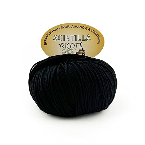 Tricot Cafè Scintilla Knäuel aus weichem, reinem Baumwollgarn zum häkeln, supermerzerisiert, antipilling, gasiert, extra glänzend – Nadeln/Häkelnadel: 3,50/4,50-1 Stück - Schwarz 21-50 g von woolove