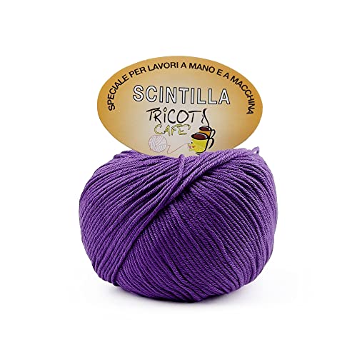 Tricot Cafè Scintilla Knäuel aus weichem, reinem Baumwollgarn zum häkeln, supermerzerisiert, antipilling, gasiert, extra glänzend – Nadeln/Häkelnadel: 3,50/4,50-1 Stück - Violett 50-50 g von woolove
