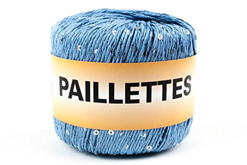 Woolove Pailletten 50 g Garn mit Pailletten, Baumwolle und Polyester. 11 Hellblau von woolove