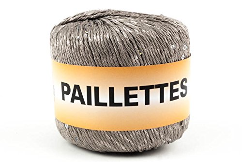 Woolove Pailletten 50 g Garn mit Pailletten, Baumwolle und Polyester. 14 grau von woolove