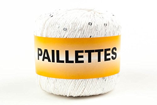 Pailletten, 50 g, Garn mit Pailletten, Baumwolle und Polyester. 1 Weiß von woolove