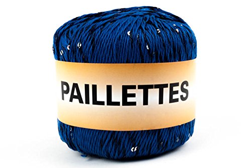 Pailletten, 50 g, Garn mit Pailletten, Baumwolle und Polyester, 12 Blau von woolove