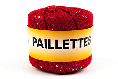 Pailletten, 50 g, Garn mit Pailletten, Baumwolle und Polyester, 7, Rot von woolove
