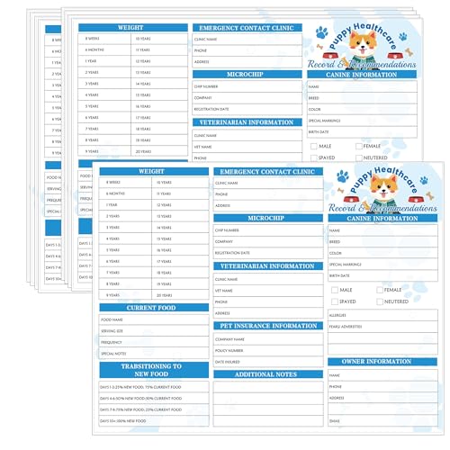 25 Stück Welpen-Aufzeichnungskarten, 21,6 x 27,9 cm, Gesundheitsdokumente und Empfehlungen, Hunde-Aufzeichnungen, Booklets, Hundegesundheits-Aufzeichnungen für medizinische Fellpflege, Haustierpflege von wootile