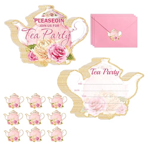 Teeparty-Geburtstagseinladungskarten mit Umschlägen und Aufklebern, 20 Stück, Teekannen-Einladungskarten, Blumeneinladungen, Themenpartys, Karte für Kindergeburtstag, Babyparty, Themenzubehör Teeparty-Geburtstagseinladungskarten mit Umschlägen und Aufklebern, 20 Stück, Teekannen-Einladungskarten, Blumeneinladungen, Themenpartys, Karte für Kindergeburtstag, Babyparty, Themenzubehör von wootile