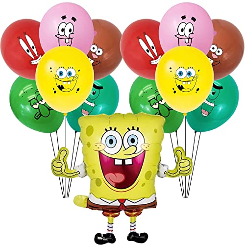 14 Stück Sponge Ballon, Wopin Schwammkopf Ballons,Cartoon-Charaktere folien ballon,Latex Ballons,Sponge Luftballons,Dekoration Karneval, Kindergeburtstag Luftballons von wopin