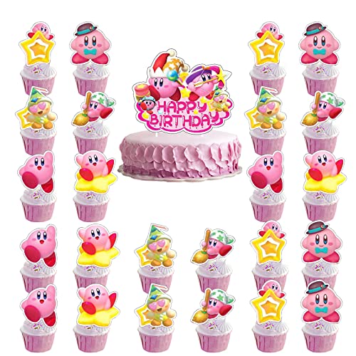 25 Stück Kirby Cake Decoration, Kirby Cupcake Themendekoration,für Kindergeburtstag Party Kuchen Dekoration Cupcake Topper Dekorationen von wopin