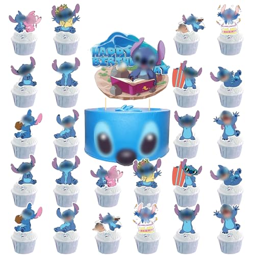 25 Stück Stitch Geburtstag Kuchen Dekoration Cartoon Geburtstag Kuchen Topper Stitch Thema Party Cupcake Topper Cupcake Dekoration für Jungen Mädchen Party von wopin