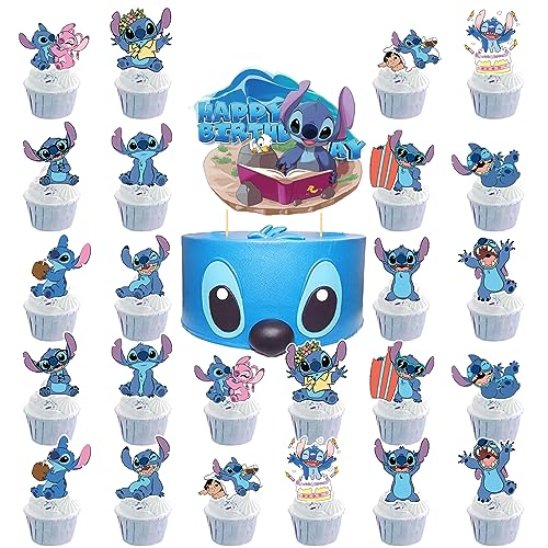 25 Stück Stitch Geburtstag Kuchen Dekoration Cartoon Geburtstag Kuchen Topper Stitch Thema Party Cupcake Topper Cupcake Dekoration für Jungen Mädchen Party von wopin
