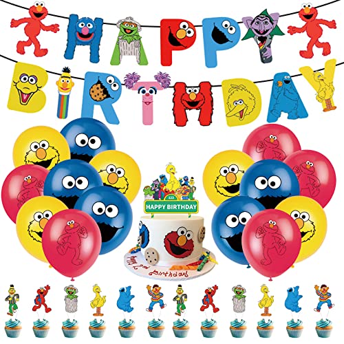 29 Stück Sesame Street Geburtstagsdeko,Wopin- Sesame Street Tortendeko mit Sesame Street Ballons und Happy Birthday Girlande, Für Geburtstags party,Sesame Street Thema Party von wopin