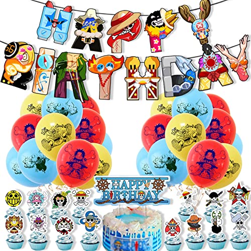 35 Stück One Piece Geburtstagsdeko Wopin- One Piece Tortendeko mit One Piece Ballons und Happy Birthday Girlande One Piece Deko Für Geburtstags Party von wopin