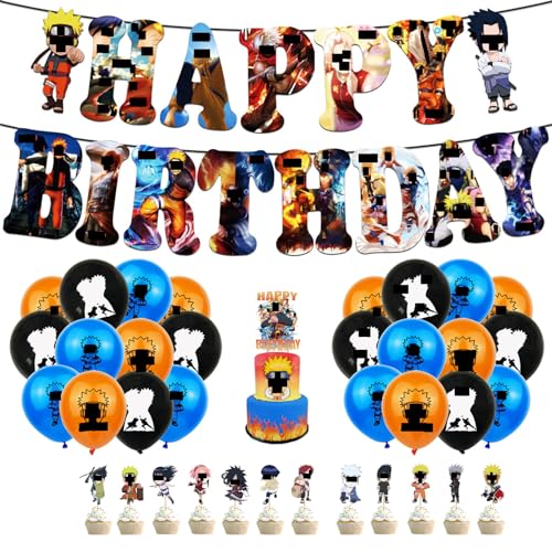 38 Stück Naruto Geburtstagsdeko, Wopin- Naruto Tortendeko mit Naruto Ballons und Happy Birthday Girlande, Für Geburtstags party ,Naruto Thema Party von wopin