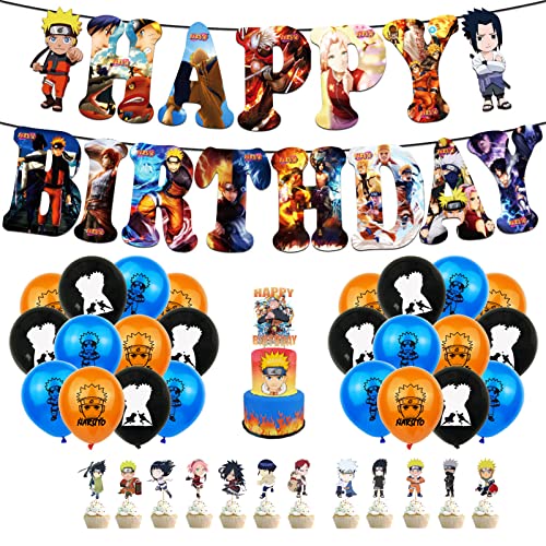 38 Stück Naruto Geburtstagsdeko, Wopin- Naruto Tortendeko mit Naruto Ballons und Happy Birthday Girlande, Für Geburtstags party ,Naruto Thema Party von wopin