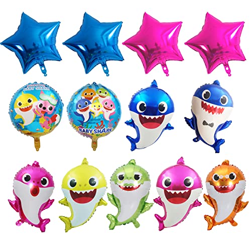 13 Piece Baby Shark Ballons,Wopin- Baby Shark Helium Balloons for Kids,Wiederverwendbar Baby Shark Folienballons,Baby Shark Geburtstagsdeko Perfekt für Baby Shark Geburtstagsparty Deko,Anniversary von wopin