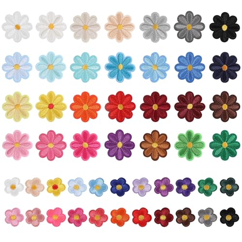 50 Stück Patches zum Aufbügeln, Flicken zum Aufbügeln, Patches Klett, Aufnäher zum Aufbügeln, Bestickte Aufnäher, Bügelbilder für Hut, Jeans, Jacken Rucksäcke, DIY-Zubehör, Gänseblümchen Blume von worahroe