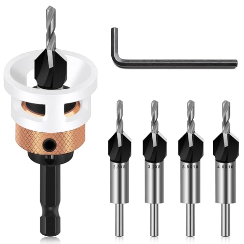 6 tlg Kegelsenker-Bohrer-Set, Senker Bohrer Set für Holzbearbeitung senkbohrer mit 1/4" Hex Schaft, Vorbohrer aus HSS-M2, Bohrsenker mit Tiefenanschlag, Spiralbohrer Holzbohrer mit Senker von worahroe