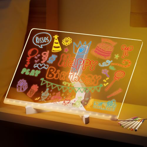 LED Notiztafel Nachtlicht Note Board mit 7 Farben Löschbarer Stift & Ständer, DIY Kritzellicht Maltafel Nachrichtentafel Leuchtende LED Schreibtafel Zeichenbrett für Schlafzimmer Büro Dekor(30*20cm) von worahroe