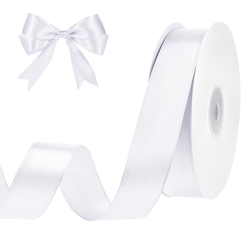 woric 45 m Satinband Weiss, 25 mm Geschenkband Weiß Schleifenband Hochzeit Dekoband Weißes Band für Kommunion Deko Hochzeit Geburtstag Taufe Ostern Geschenkband Breit von woric