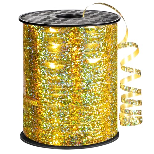 Geschenkband Gold Glitzer, 549 Meter/600 Yards Ringelband Goldenes Band Ballonband Dekoband für Ballonverschlüsse Basteln Geschenkverpackung Hochzeit Geburtstag (5 mm Breite) von woric