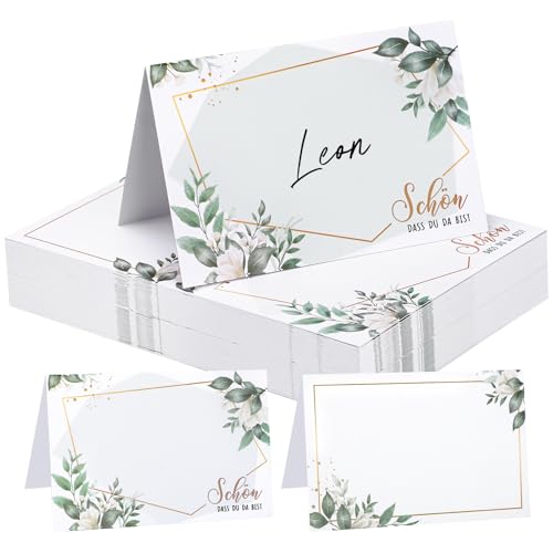 woric 60 Stück Tischkarten Schön dass du da bist, 110x85mm Platzkarten zum selbst Beschriften Namenskärtchen Tischkarten für Hochzeit Geburtstag von woric