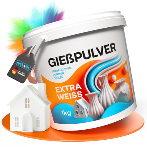 Gießpulver Extra Weiß 3,0kg - Premium Gips zum Gießen - Reliefgießpulver weiß aus hochwertigem Alabaster Gips - Vielseitig einsetzbare Gießmasse für Silikonformen zum Gießen (Extra Weiß 3,0kg) von work'n'life