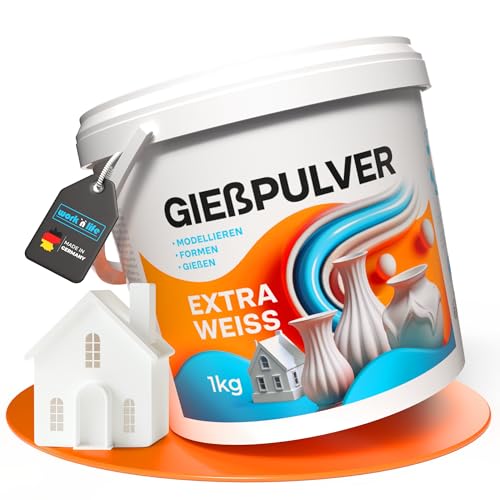 Gießpulver Extra Weiß - Premium Gips zum Gießen - Reliefgießpulver weiß aus hochwertigem Alabaster Gips - Vielseitig einsetzbare Gießmasse für Silikonformen zum Gießen (Extra Weiß, 9,0kg Sack) von work'n'life