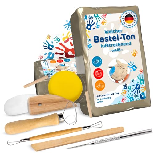Ton lufttrocknend 2,5kg - inkl. Werkzeug, Bastelspaß für Zuhause, Modelliermasse, Knetmasse, Ideal für Hobbyisten und Bastelbegeisterte. Ideal für Ihre Freizeitgestaltung. Töpfern, Air Dry Clay von work'n'life