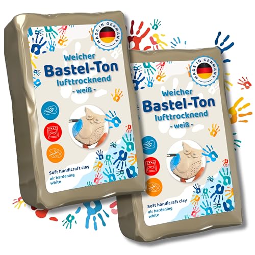 XL Bastelton Set 2x 2,5 kg – Lufttrocknende Modelliermasse für Kinder & Erwachsene – Lufthärtender Naturton ohne Brennofen – Ideal zum Kneten & Basteln – Ton für DIY & Zuhause von work'n'life