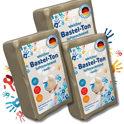 XXL Bastelton Set 3x 2,5 kg – Lufttrocknende Modelliermasse für Kinder & Erwachsene – Lufthärtender Naturton ohne Brennofen – Ideal zum Basteln, Kneten – Ton Set für größere Projekte von work'n'life