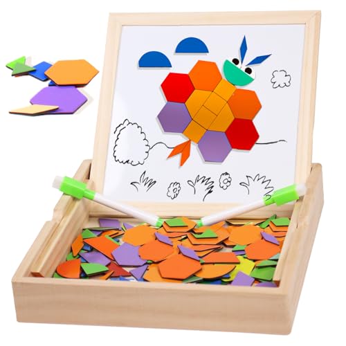 Magnetisches Holzpuzzle Staffelei 160+ Stücke Montessori Spielzeug Doppelseitige Tafel Holzbrett Doodle Magnettafel Zeichenbrett Fantasie entwickeln Puzzles Geschenke für Kinder ab 3 4 Jahre Bauernhof von wotoyd