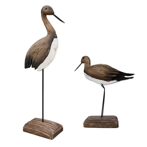 Holzfigur mit Vogelmotiv, nautische Dekoration, dekorative Seevögel, Skulptur, Tischfigur, Küste, Ozean, Strand, Themen-Dekoration für Zuhause, Hof, Badezimmer, Wohnzimmer (17 cm + 31,5 cm H) von wovorins