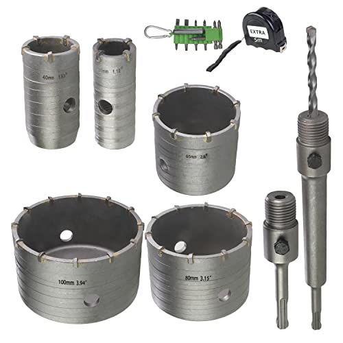 Wowsupm Lochsäge GCT-5PCS1+, 30, 40, 65, 80, 100 mm, 5 Stück Sägeblätter für Beton-Luftziegel-Stuck, zusätzliches 5-mm-Maßband und 11-teiliges Schraubendreher-Bit-Set Wowsupm Lochsäge GCT-5PCS1+, 30, 40, 65, 80, 100 mm, 5 Stück Sägeblätter für Beton-Luftziegel-Stuck, zusätzliches 5-mm-Maßband und 11-teiliges Schraubendreher-Bit-Set von wowsupm